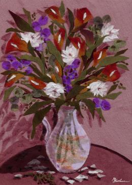 Gershman Marina. Bouquet on a Round Table ( 13x18 см / ткань / авторская техника / 2010 г. )